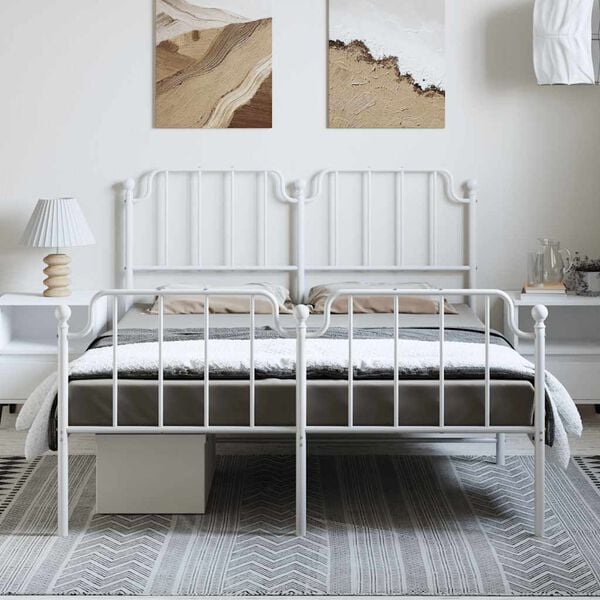 vidaXL Metal Bed Frame without Mattress with Footboard White 150x200cm