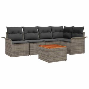 vidaXL Garden Sofa Set with Cushion 6 pcs Grey Poly Rattan