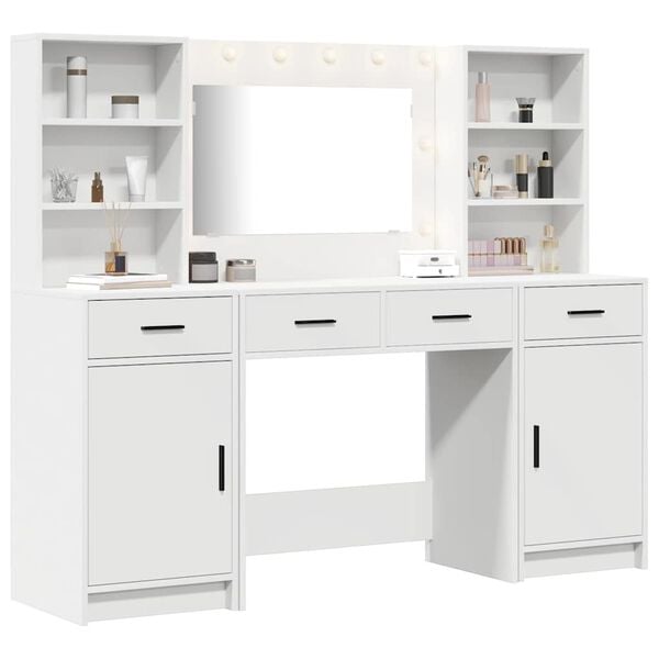 vidaXL Dressing Table Set with Drawer 3 pcs White Engineered wood