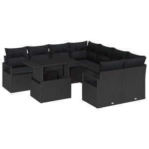 vidaXL Garden Sofa Set with Cushion 9 pcs Black Poly rattan