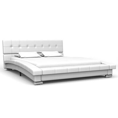 vidaXL Bed Frame White Faux Leather 106x203 cm King Single Size