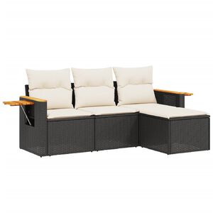 vidaXL 4 Piece Garden Sofa Set with Cushions Black Poly Rattan