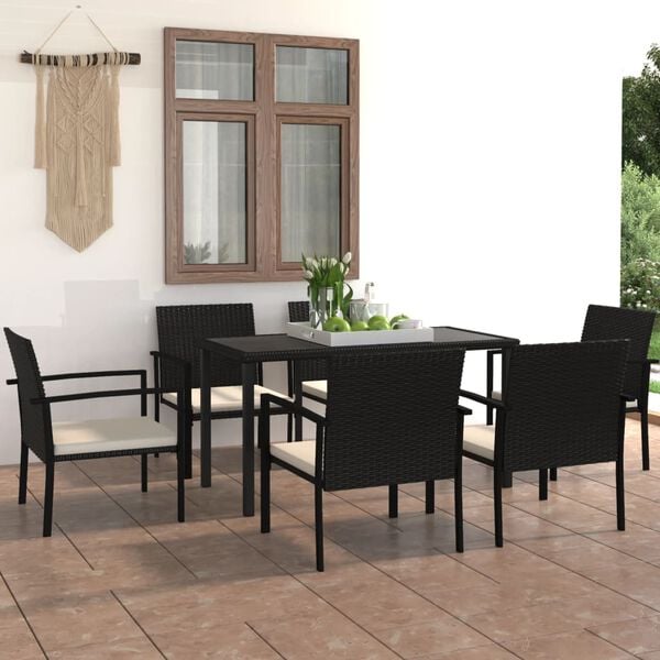 vidaXL 7 Piece Garden Dining Set Poly Rattan Black