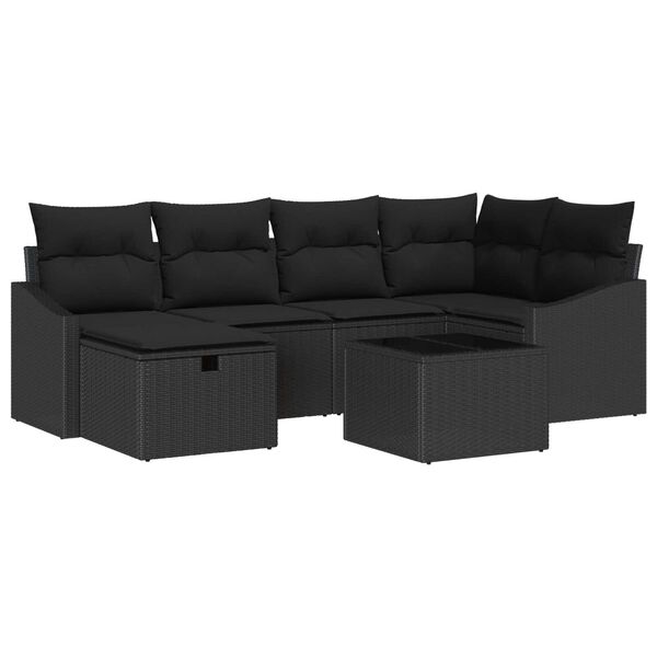 vidaXL Sofa Set with Cushion with Storage Black Poly Rattan