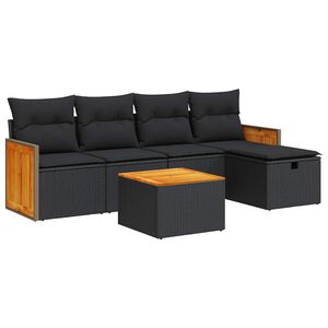 vidaXL 6 Piece Garden Sofa Set with Cushions Black Poly Rattan