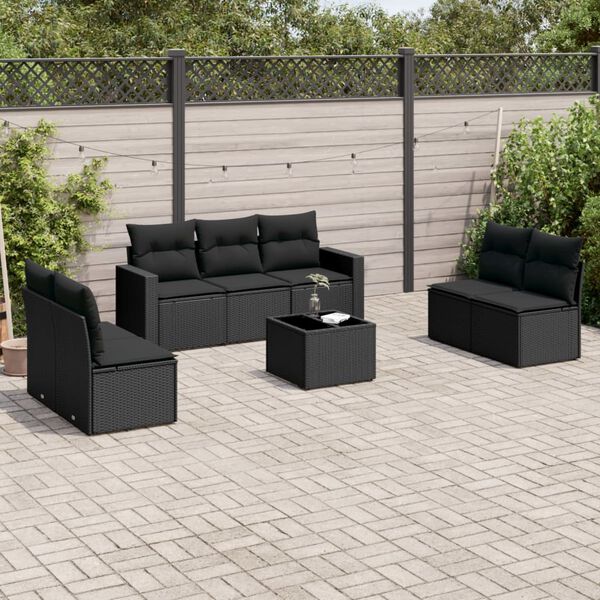 vidaXL 8 Piece Garden Sofa Set with Cushions Black Poly Rattan