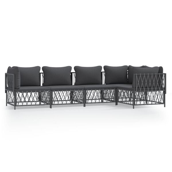 vidaXL 5 Piece Garden Lounge Set with Cushions Anthracite Steel