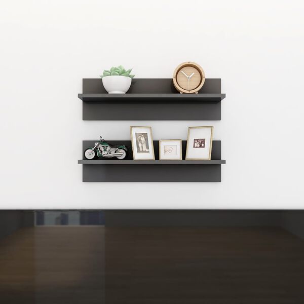 vidaXL Wall Shelf 2 pcs High Gloss Grey 60x11.5x18 cm Engineered Wood