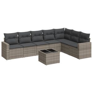 vidaXL 8 Piece Garden Sofa Set with Cushions Grey Poly Rattan