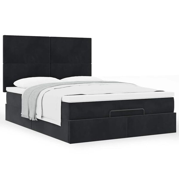 vidaXL Ottoman Bed with Mattresses Black Queen Velvet