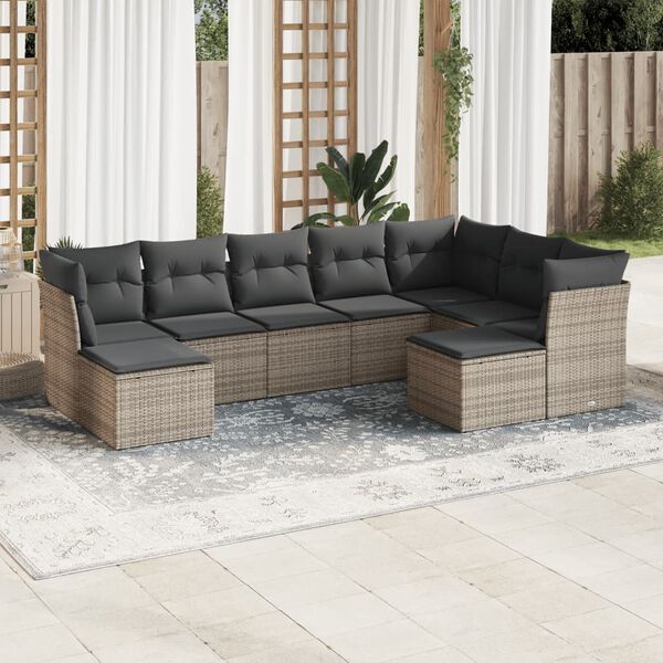 vidaXL 9 Piece Garden Sofa Set with Cushions Grey Poly Rattan