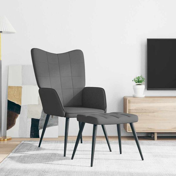 vidaXL Relaxing Chair with a Stool Dark Grey Fabric