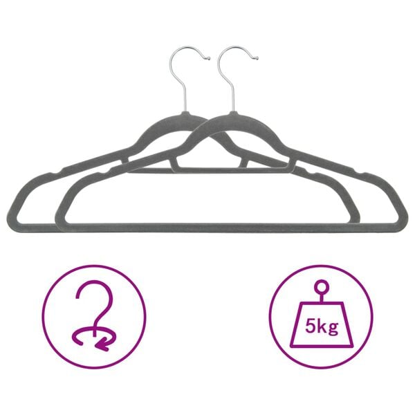 vidaXL 50 pcs Clothes Hanger Set Anti-slip Grey Velvet