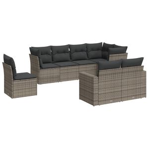 vidaXL 8 Piece Garden Sofa Set with Cushions Grey Poly Rattan