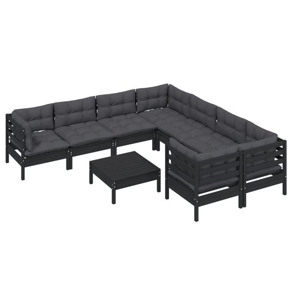 vidaXL 9 Piece Garden Lounge Set with Cushions Black Pinewood