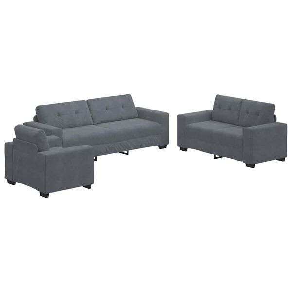 vidaXL Sofa Set 3 pcs Dark Grey 221 x 80 x 80 cm Velvet
