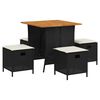 vidaXL 5 Piece Garden Dining Set with Cushions Black Poly Rattan