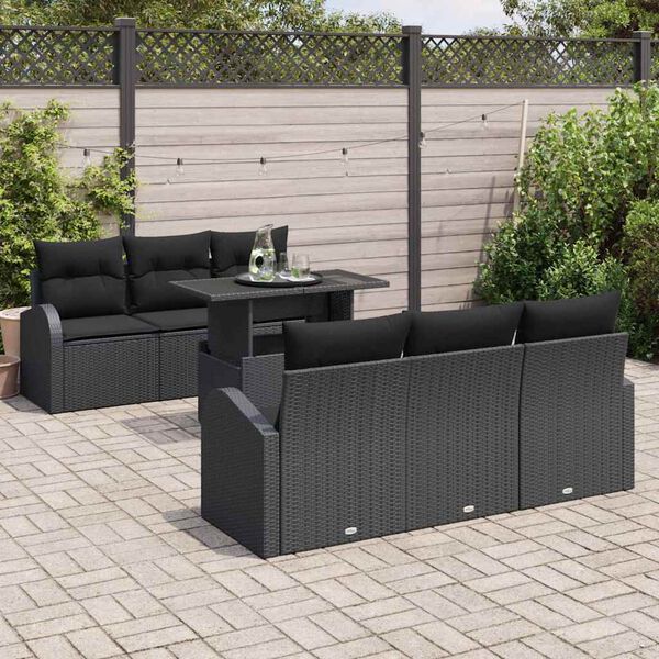 vidaXL Garden Sofa Set with Cushion 7 pcs Black Poly rattan