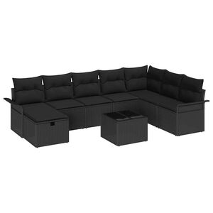 vidaXL Garden Sofa Set with Cushion 9 pcs Black Poly rattan