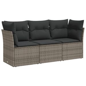 vidaXL 3 Piece Garden Sofa Set with Cushions Grey Poly Rattan