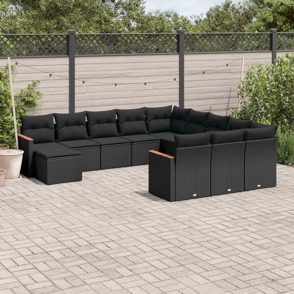 vidaXL 12 Piece Garden Sofa Set with Cushions Black Poly Rattan