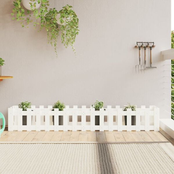 vidaXL Garden Raised Bed with Fence Design White 200x30x30 cm Solid Wood Pine