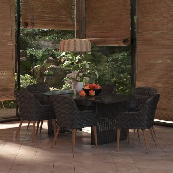 vidaXL 7 Piece Garden Dining Set Poly Rattan Black
