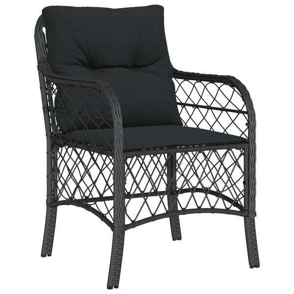 vidaXL 3 Piece Bistro Set with Cushions Black Poly Rattan