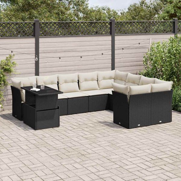 vidaXL 10 Piece Garden Sofa Set with Cushions Black Poly Rattan