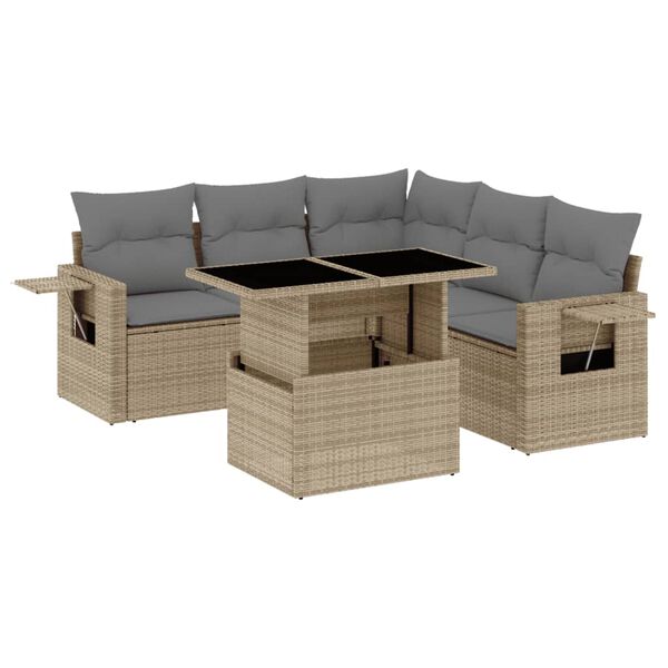 vidaXL 6 Piece Garden Sofa Set with Cushions Beige Poly Rattan