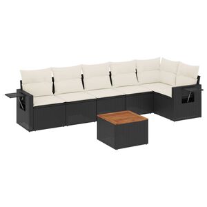 vidaXL 7 Piece Garden Sofa Set with Cushions Black Poly Rattan
