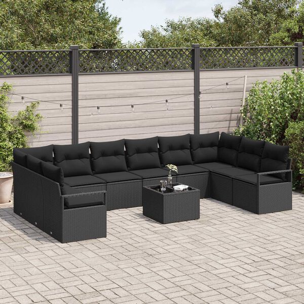 vidaXL Sofa Set with Cushion with Storage 11 pcs Black Poly Rattan