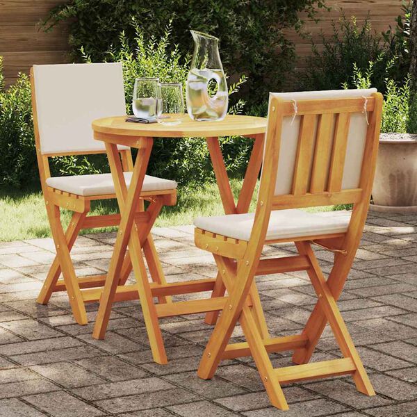 vidaXL Bistro Set with Cushion 3 pcs Oil Natural Solid Acacia Wood
