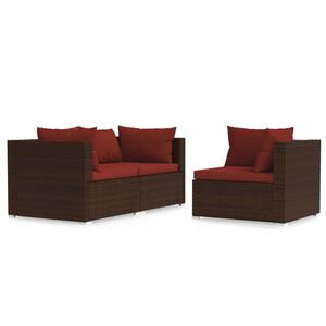 vidaXL 3 Piece Garden Lounge Set with Cushions Brown Poly Rattan
