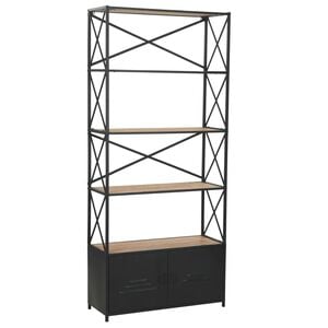 vidaXL Bookshelf | Black and natural wood | Solid firwood and steel | Standard