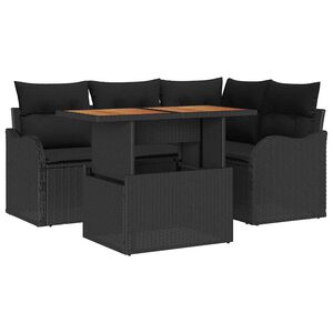 vidaXL Garden Sofa Set 5 pcs 4-Seater Black Poly Rattan