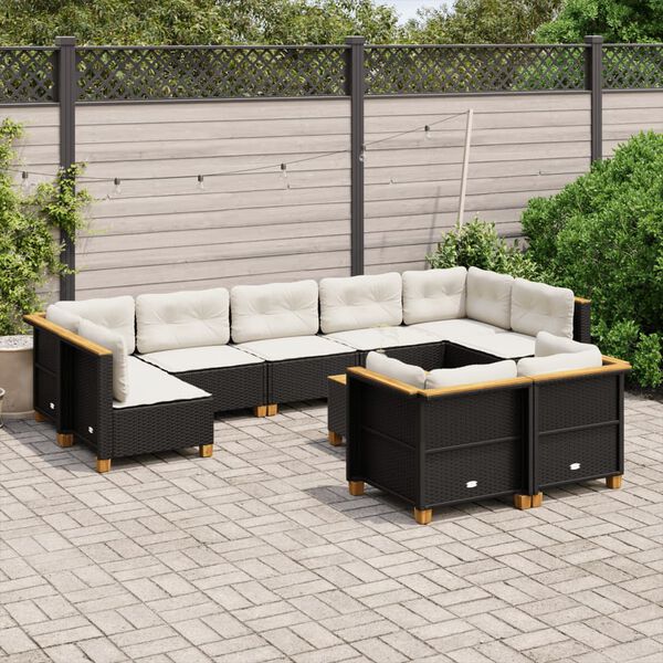 vidaXL 10 Piece Garden Sofa Set with Cushions Black Poly Rattan