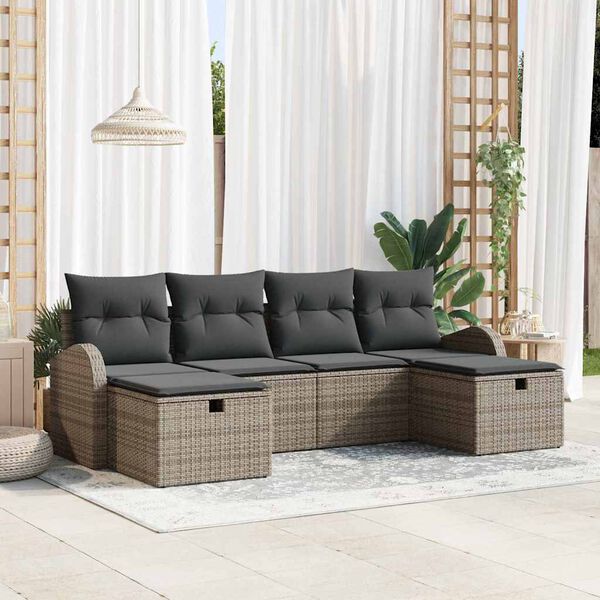 vidaXL Garden Sofa Set with Cushion 6 pcs Grey Poly Rattan