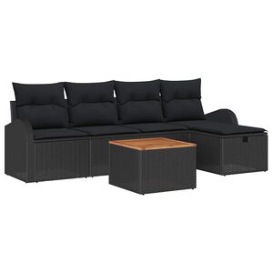 vidaXL Garden Sofa Set with Cushion 6 pcs Black Poly rattan