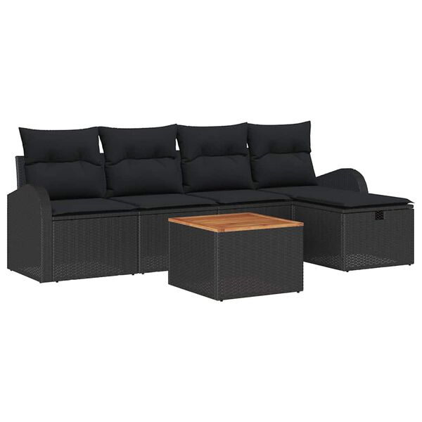 vidaXL Garden Sofa Set with Cushion 6 pcs Black Poly rattan