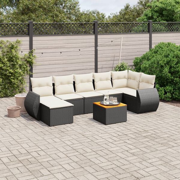 vidaXL 8 Piece Garden Sofa Set with Cushions Black Poly Rattan