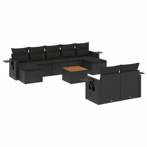vidaXL 10 Piece Garden Sofa Set with Cushions Black Poly Rattan