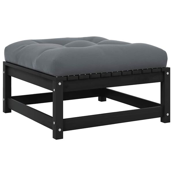 vidaXL Garden Footstool with Cushion Black Solid Pinewood