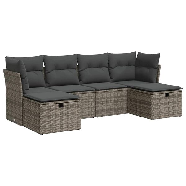 vidaXL 6 Piece Garden Sofa Set with Cushions Grey Poly Rattan