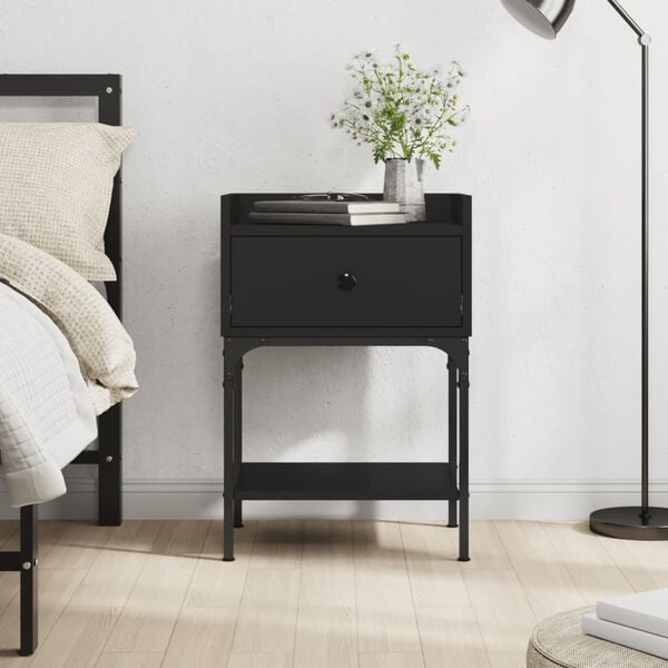 vidaXL Bedside Table Black 40.5x31x60 cm Engineered Wood