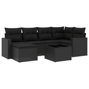 vidaXL 7 Piece Garden Sofa Set with Cushions Black Poly Rattan