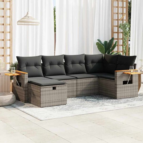 vidaXL 6 Piece Garden Sofa Set with Cushions Grey Poly Rattan