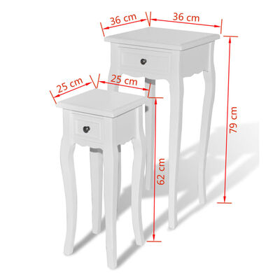 vidaXL Nesting Side Table Set 2 Pieces with Drawer White