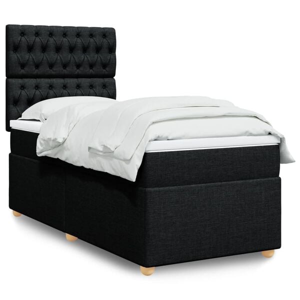 vidaXL Box Spring Bed with Mattress Black King Single Fabric