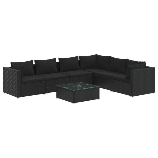 vidaXL 7 Piece Garden Lounge Set with Cushions Poly Rattan Black